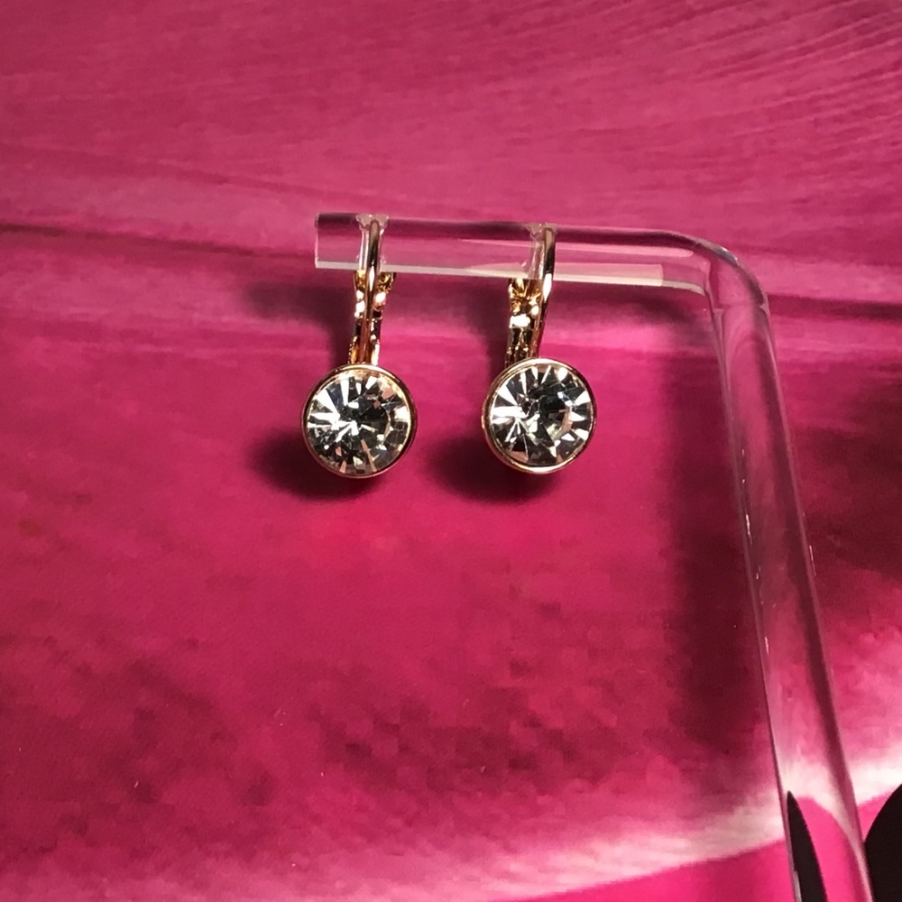 2 Sets Of Earrings - Clear Rhinestone & Dark Gray - Gold Tone - Lever Back - Picture 1 of 3